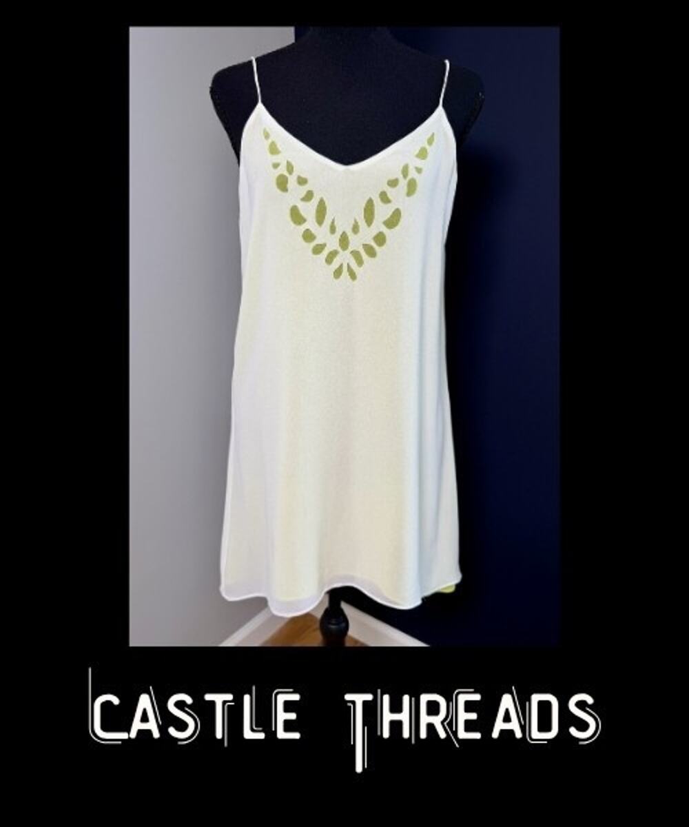 Women Millau White & Green Sleeveless Summer Dress Open Back Laser Cut Size XS